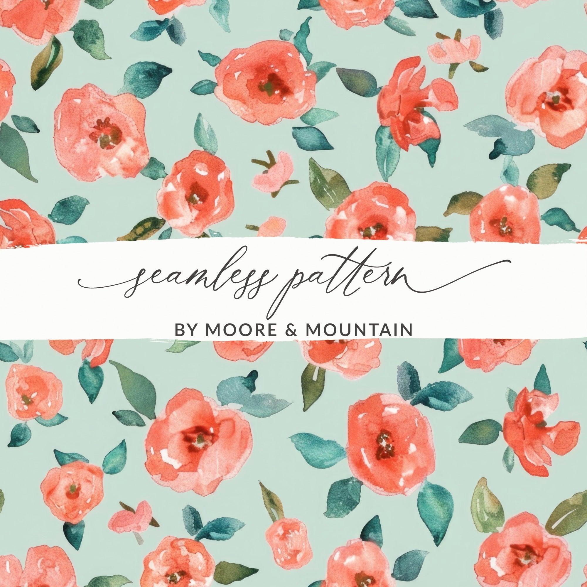 Watercolor Rose Pattern Digital Paper, Floral Seamless Pattern, Scrapbook Paper, Pastel Pink Flowers, Digital Download, Fabric Design - Moore and Mountain