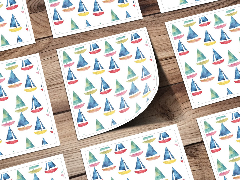 Watercolor Sailboat Pattern, Digital Seamless Repeat, Nautical Boat Clipart, Coastal Print, Sea Theme Scrapbook Paper, Download - Moore and Mountain