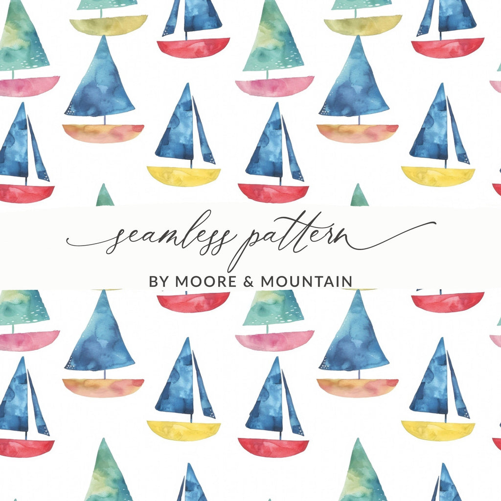 Watercolor Sailboat Pattern, Digital Seamless Repeat, Nautical Boat Clipart, Coastal Print, Sea Theme Scrapbook Paper, Download - Moore and Mountain