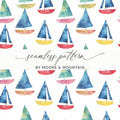 Watercolor Sailboat Pattern, Digital Seamless Repeat, Nautical Boat Clipart, Coastal Print, Sea Theme Scrapbook Paper, Download - Moore and Mountain