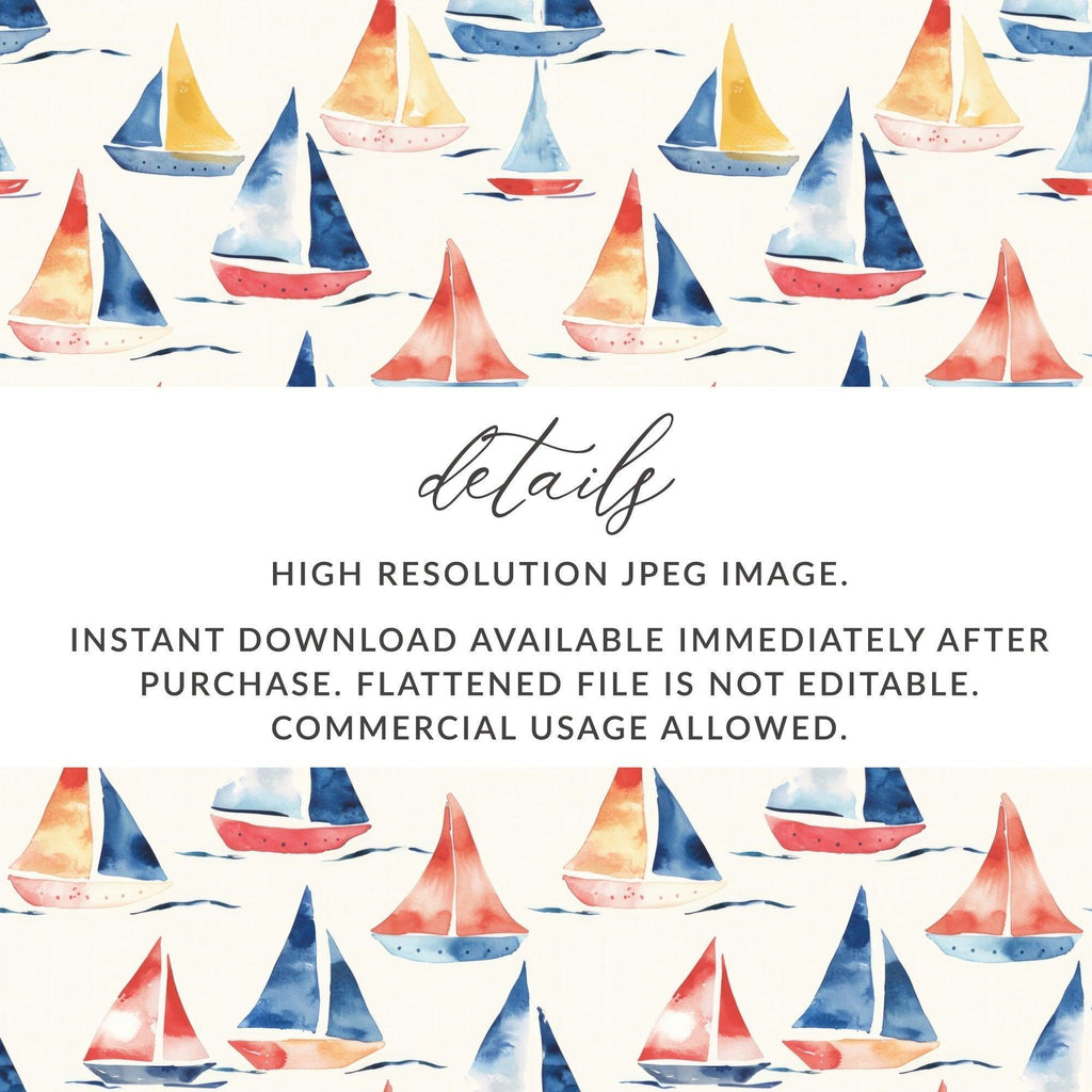 Watercolor Sailboats Digital Paper, Nautical Seamless Pattern, Ocean Boat Design, Summer Theme, Commercial Use, Scrapbooking Paper Digital - Moore and Mountain