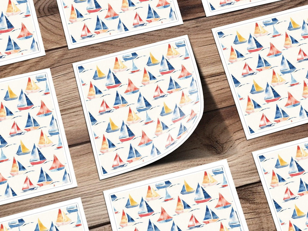 Watercolor Sailboats Digital Paper, Nautical Seamless Pattern, Ocean Boat Design, Summer Theme, Commercial Use, Scrapbooking Paper Digital - Moore and Mountain
