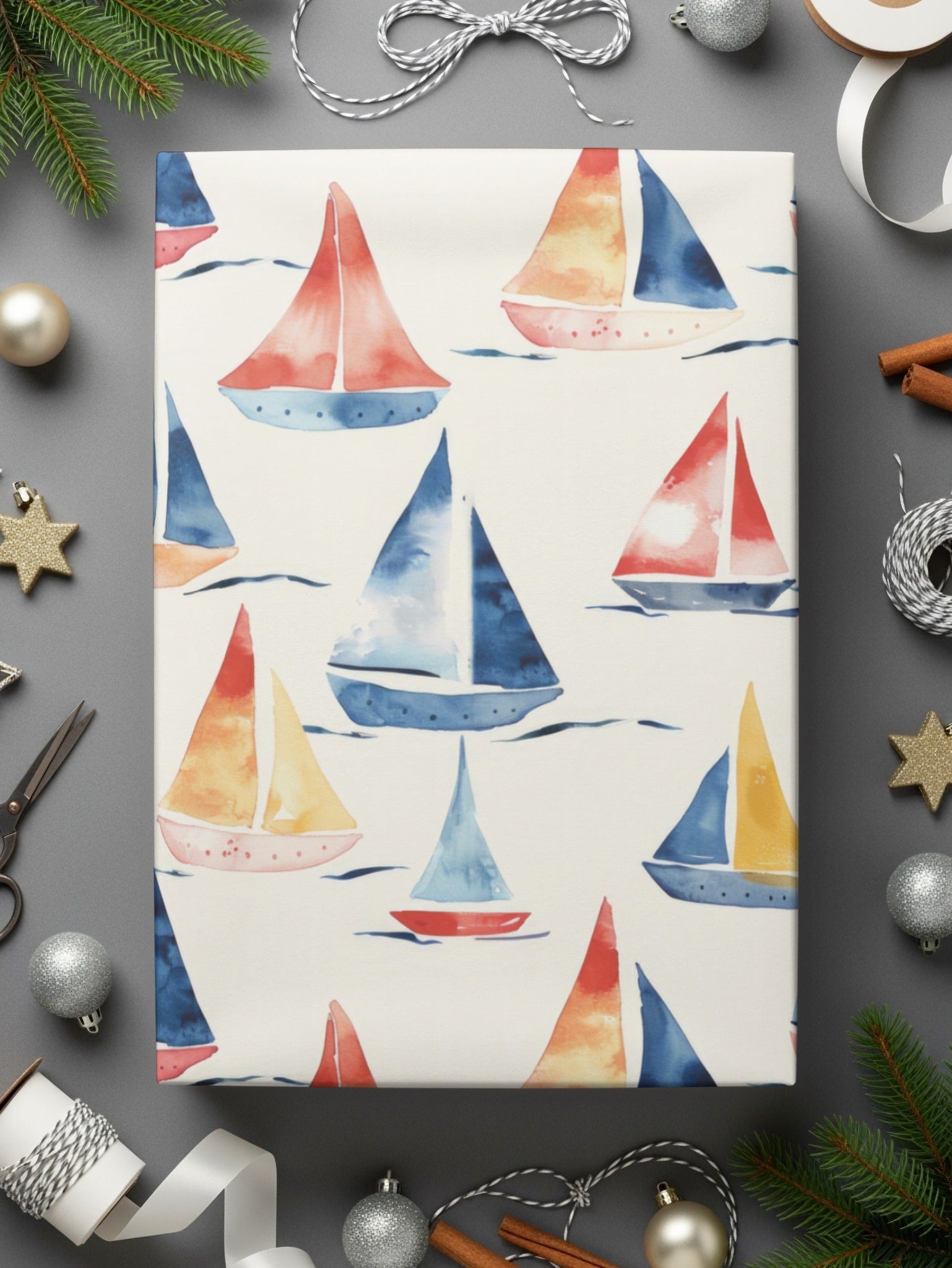 Watercolor Sailboats Digital Paper, Nautical Seamless Pattern, Ocean Boat Design, Summer Theme, Commercial Use, Scrapbooking Paper Digital - Moore and Mountain
