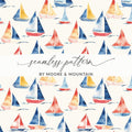 Watercolor Sailboats Digital Paper, Nautical Seamless Pattern, Ocean Boat Design, Summer Theme, Commercial Use, Scrapbooking Paper Digital - Moore and Mountain