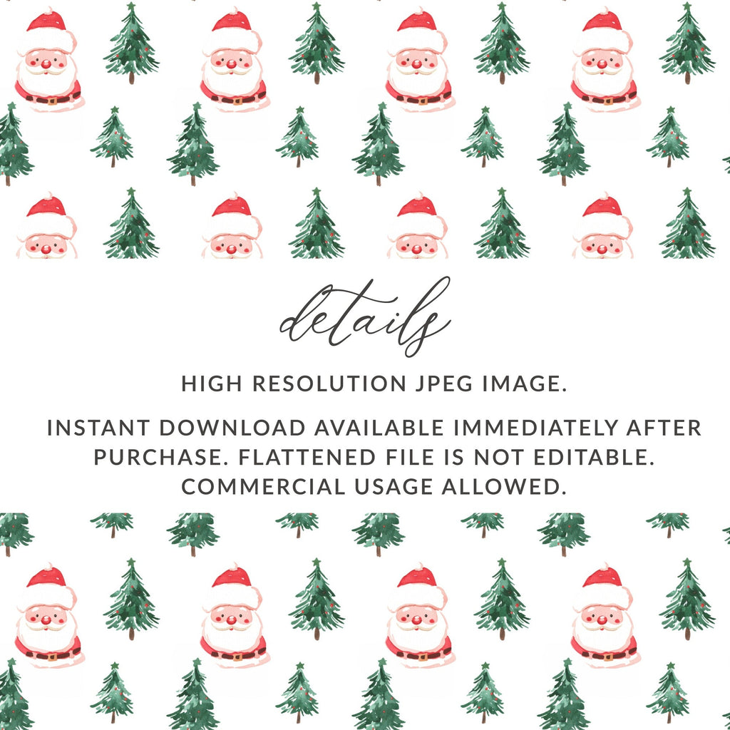 Watercolor Santa Trees Pattern Christmas Festive Print Digital - Moore and Mountain