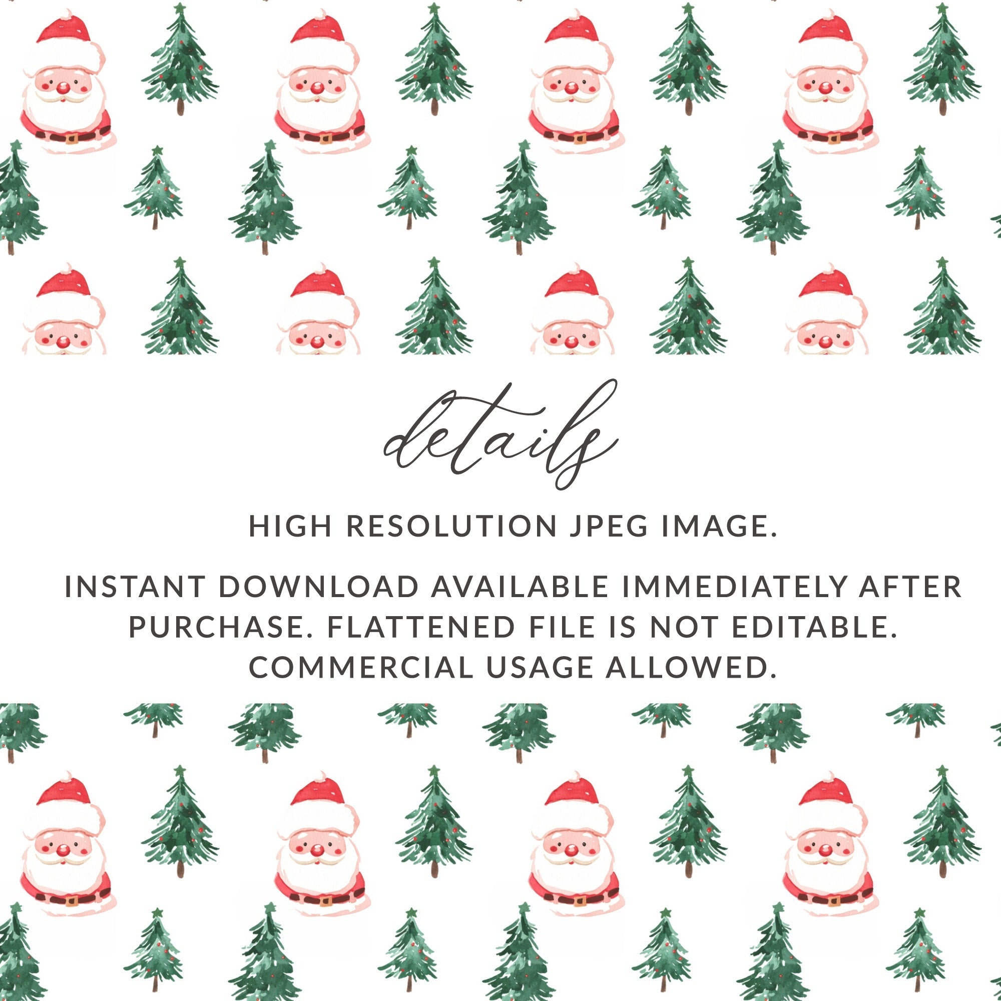 Watercolor Santa Trees Pattern Christmas Festive Print Digital - Moore and Mountain