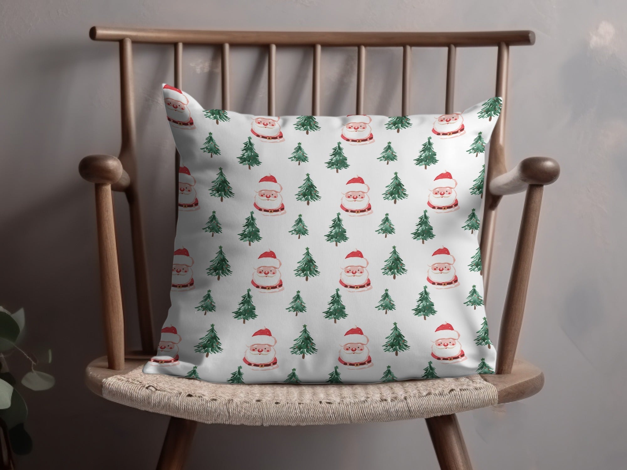 Watercolor Santa Trees Pattern Christmas Festive Print Digital - Moore and Mountain