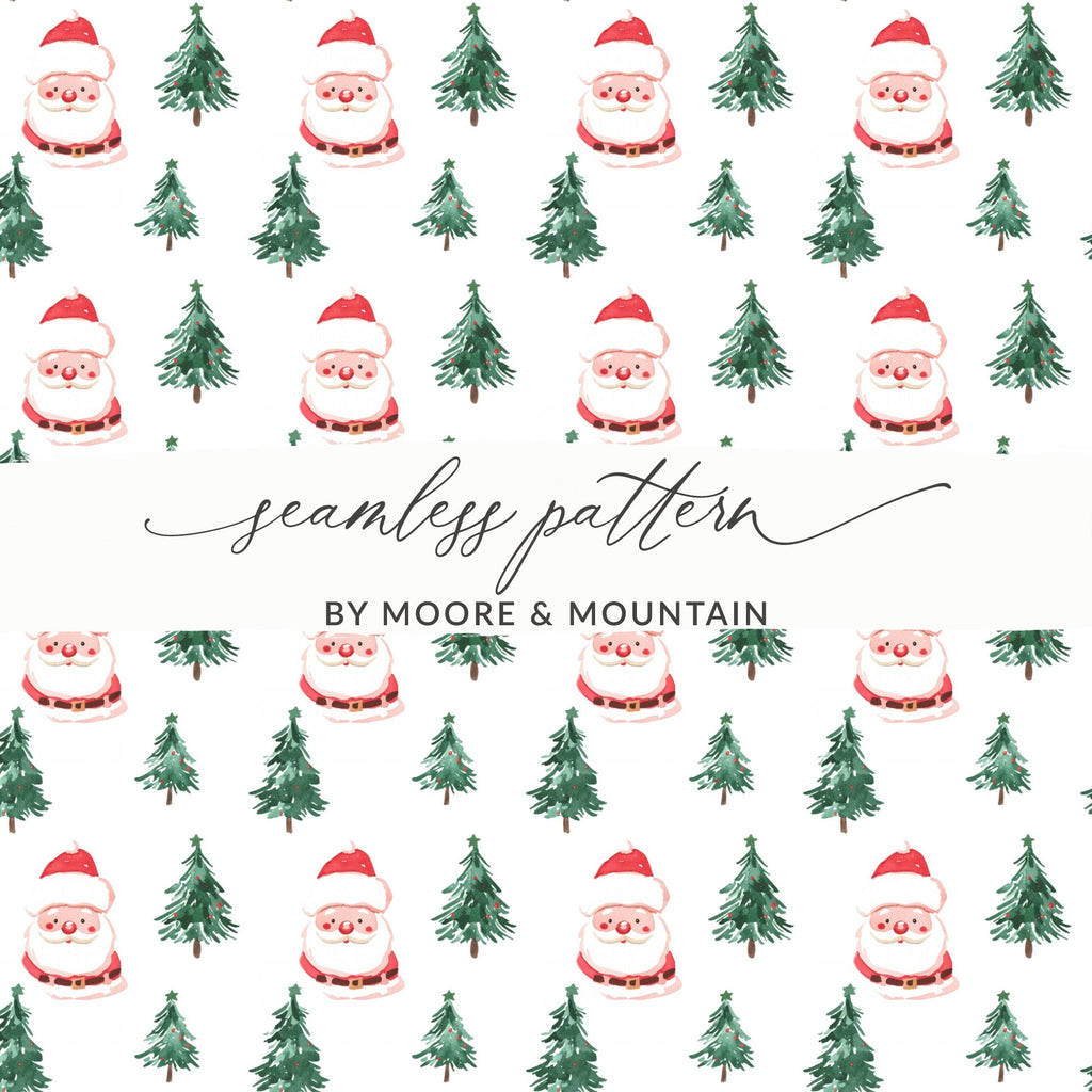 Watercolor Santa Trees Pattern Christmas Festive Print Digital - Moore and Mountain
