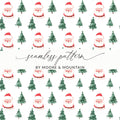 Watercolor Santa Trees Pattern Christmas Festive Print Digital - Moore and Mountain