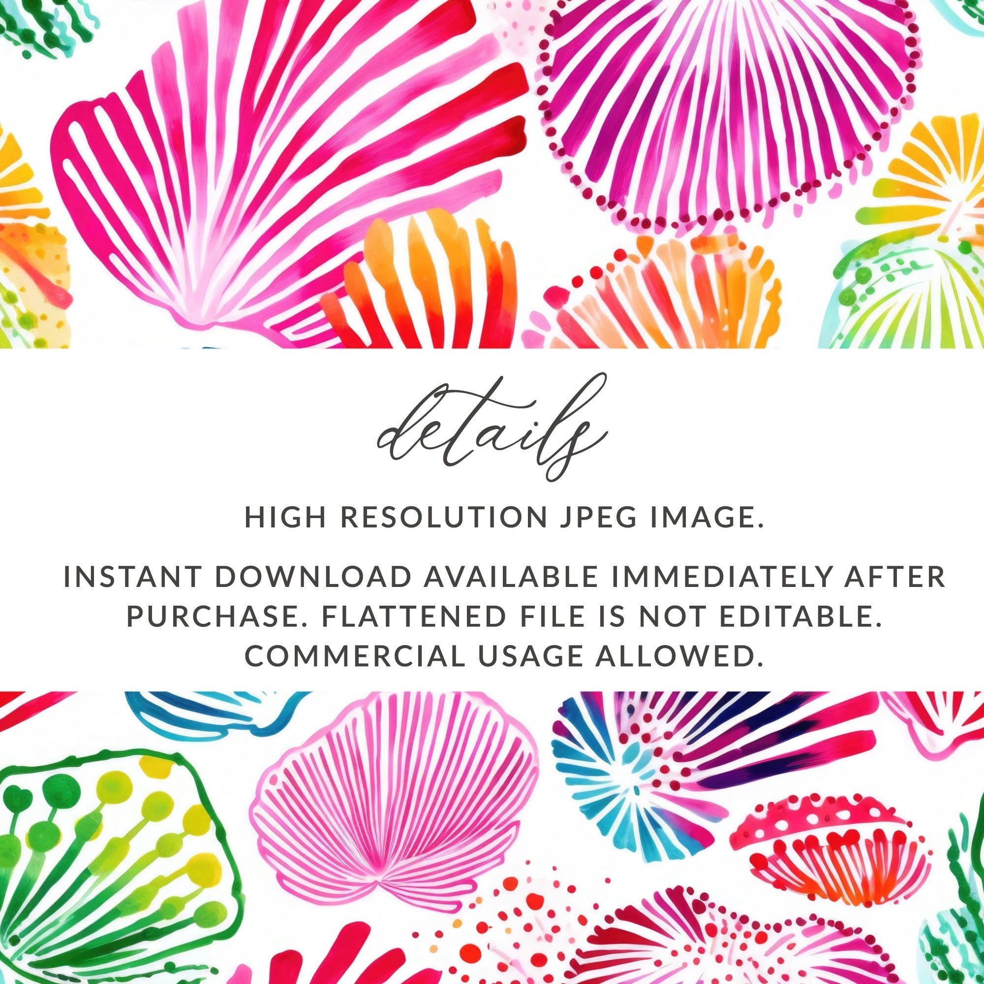 Watercolor Sea Shell Pattern Digital Paper, Pink Blue Orange Sea Life, Abstract Summer Print, Beachy Pattern, Seamless Digital Product - Moore and Mountain