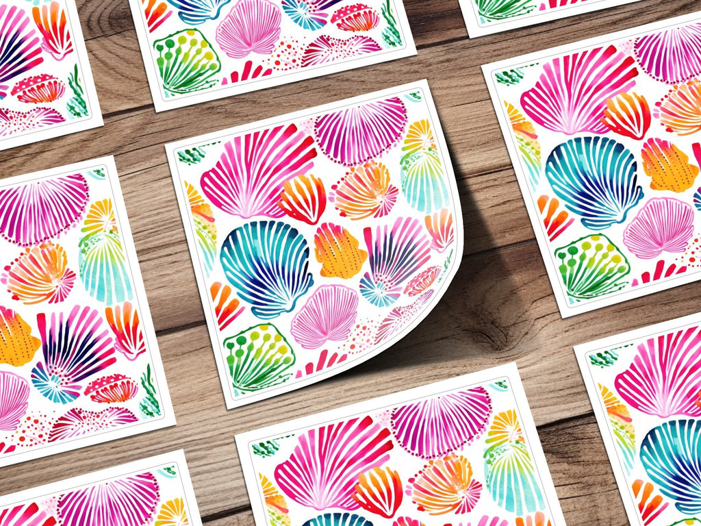 Watercolor Sea Shell Pattern Digital Paper, Pink Blue Orange Sea Life, Abstract Summer Print, Beachy Pattern, Seamless Digital Product - Moore and Mountain