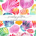 Watercolor Sea Shell Pattern Digital Paper, Pink Blue Orange Sea Life, Abstract Summer Print, Beachy Pattern, Seamless Digital Product - Moore and Mountain