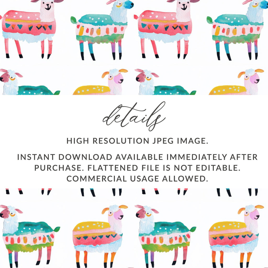 Watercolor Sheep Pattern Colorful Sheep Digital Product - Moore and Mountain