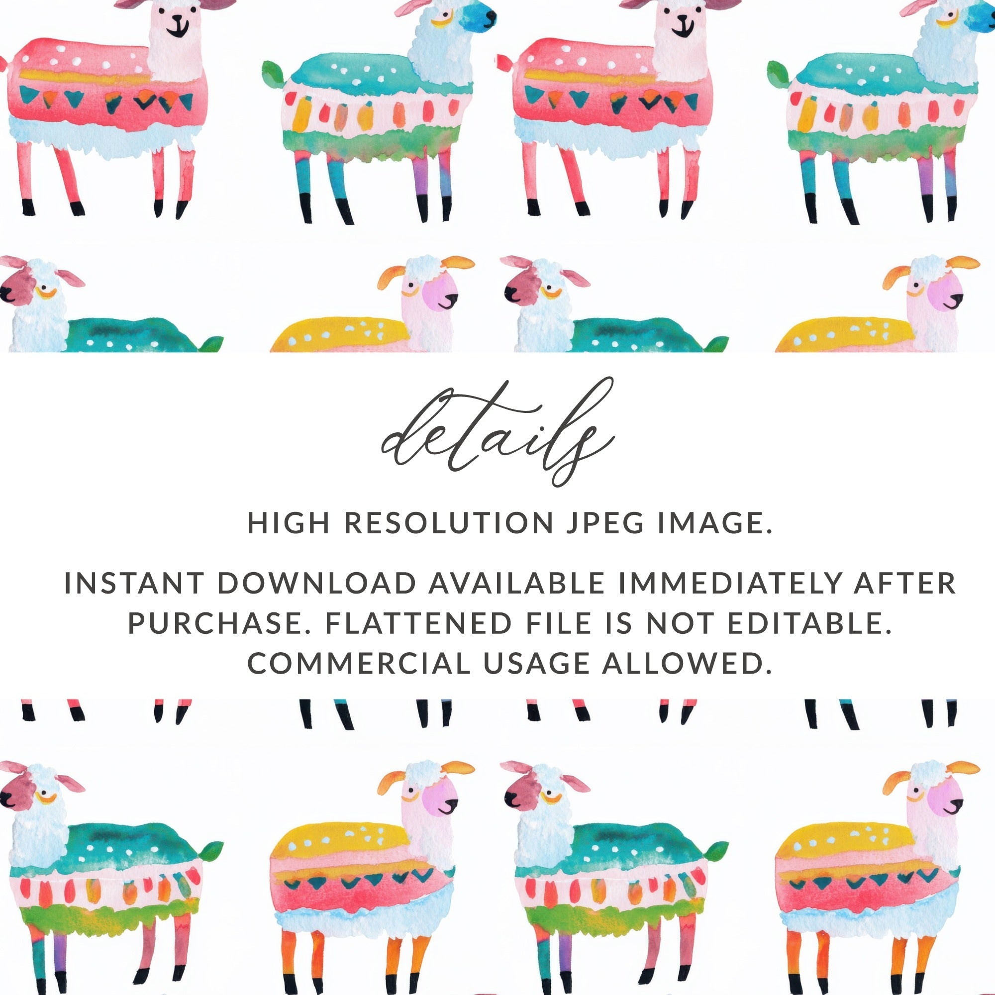 Watercolor Sheep Pattern Colorful Sheep Digital Product - Moore and Mountain