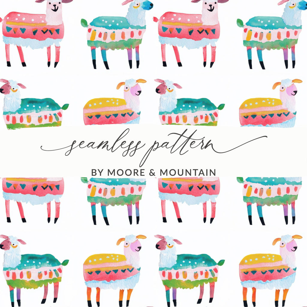Watercolor Sheep Pattern Colorful Sheep Digital Product - Moore and Mountain