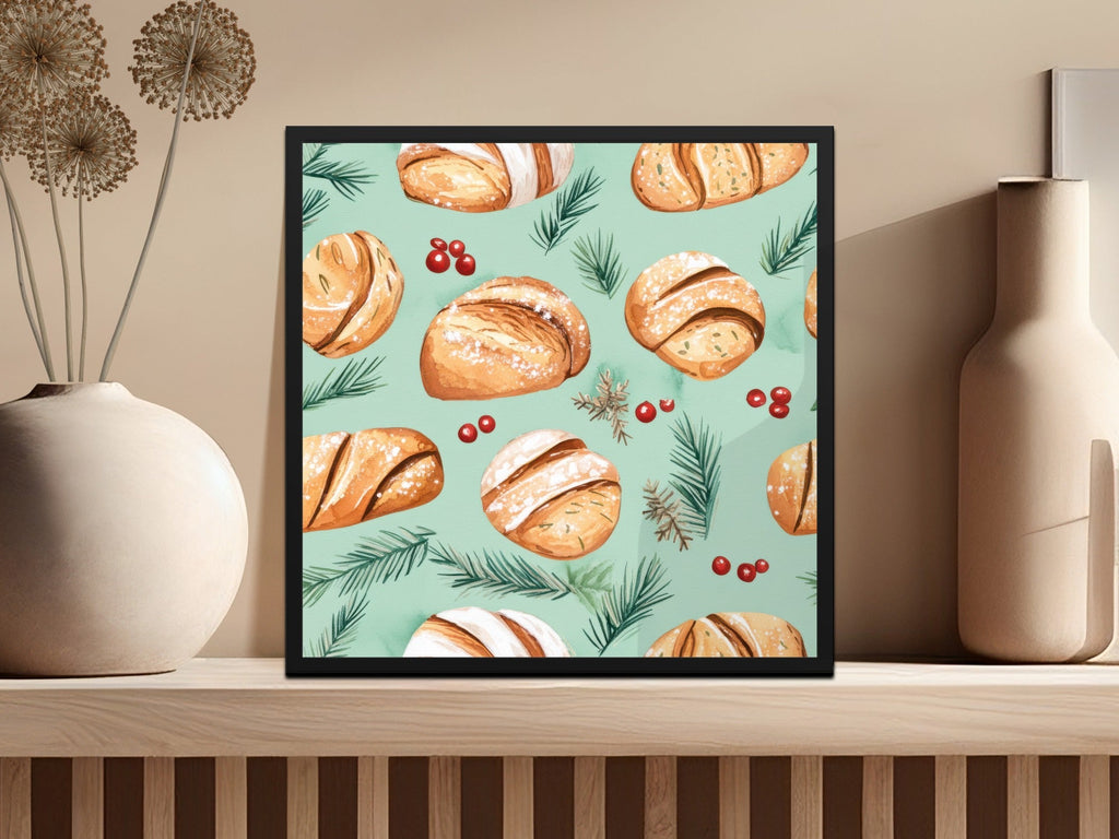 Watercolor Sourdough Christmas Baked Goods Pine Needles Pattern Background - Moore and Mountain