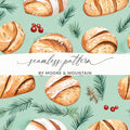 Watercolor Sourdough Christmas Baked Goods Pine Needles Pattern Background - Moore and Mountain