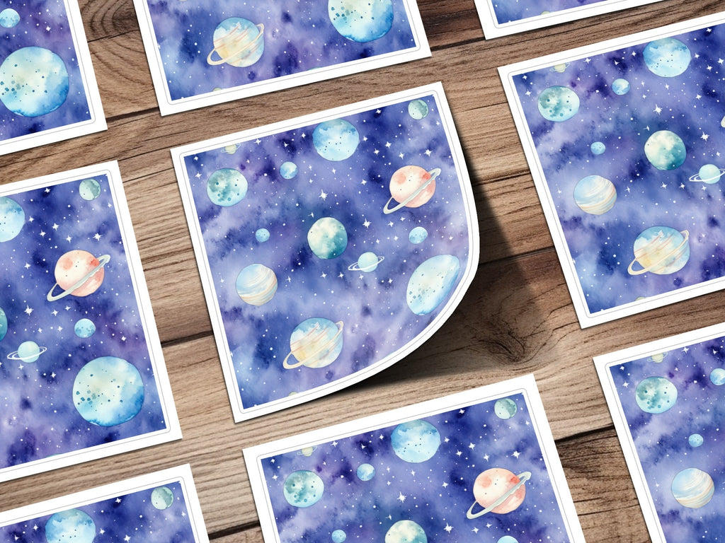 Watercolor Space Digital Paper, Planets Seamless Pattern, Galaxy Stars Texture, Scrapbook Paper, Digital Download, Commercial Use - Moore and Mountain