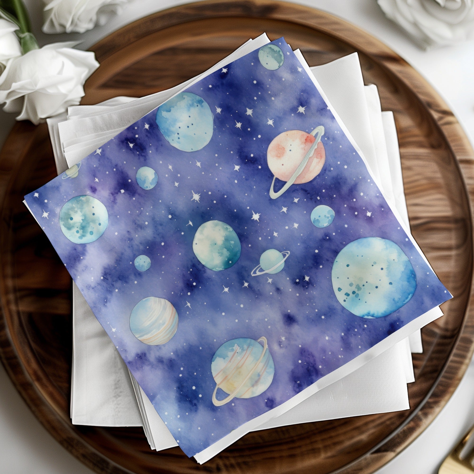 Watercolor Space Digital Paper, Planets Seamless Pattern, Galaxy Stars Texture, Scrapbook Paper, Digital Download, Commercial Use - Moore and Mountain