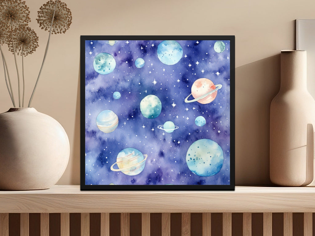 Watercolor Space Digital Paper, Planets Seamless Pattern, Galaxy Stars Texture, Scrapbook Paper, Digital Download, Commercial Use - Moore and Mountain