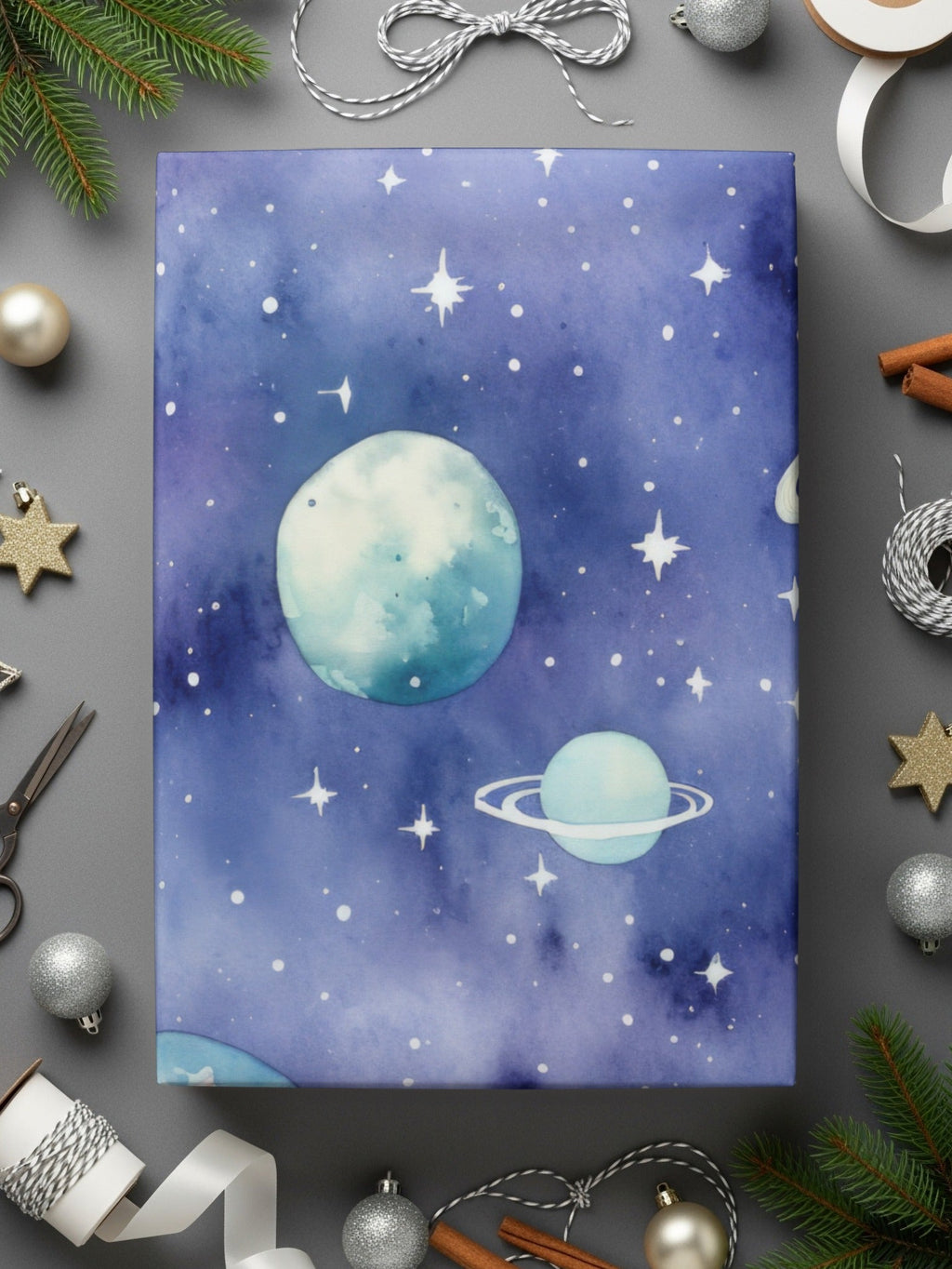 Watercolor Space Digital Paper, Planets Seamless Pattern, Galaxy Stars Texture, Scrapbook Paper, Digital Download, Commercial Use - Moore and Mountain
