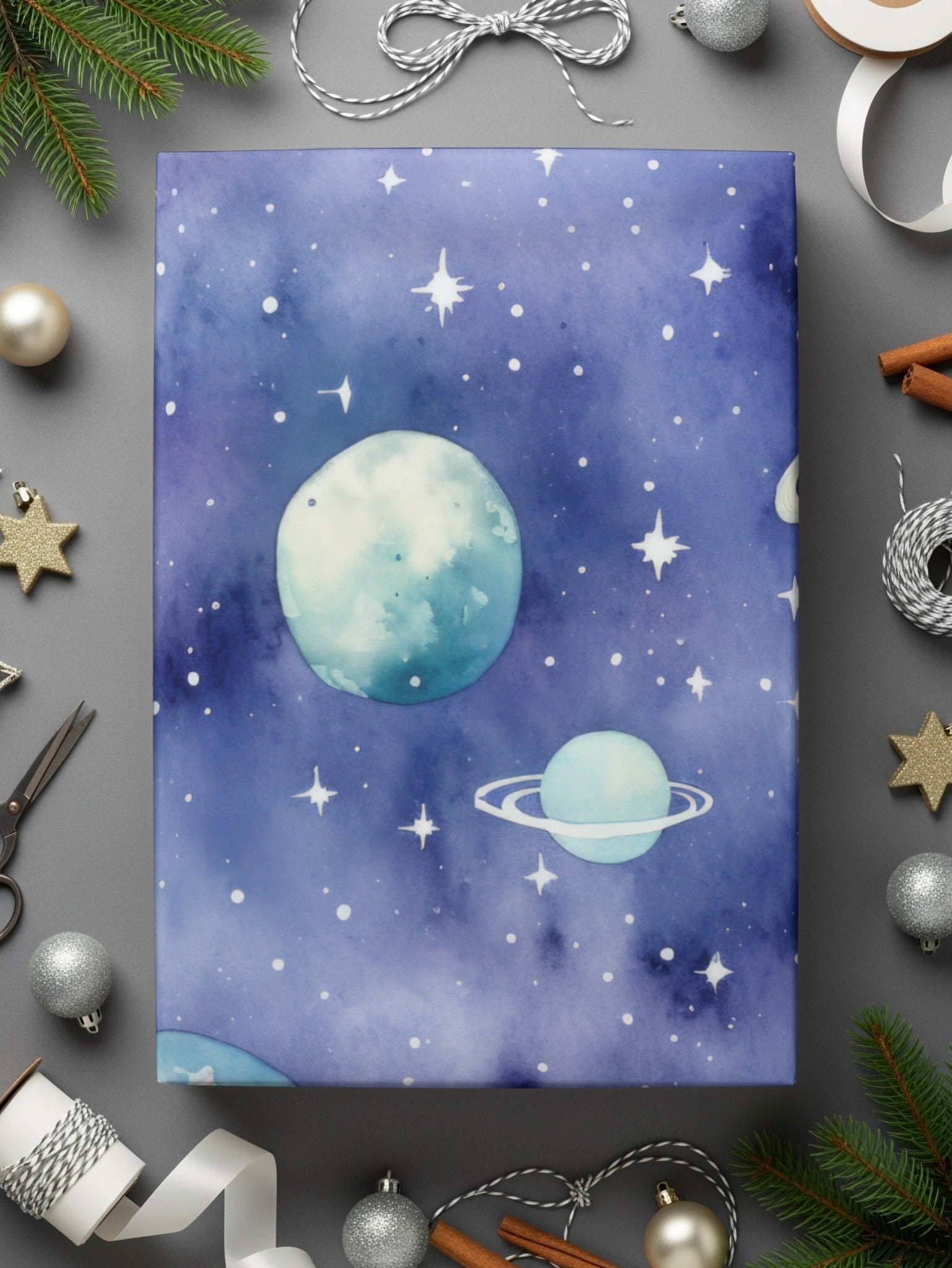 Watercolor Space Digital Paper, Planets Seamless Pattern, Galaxy Stars Texture, Scrapbook Paper, Digital Download, Commercial Use - Moore and Mountain