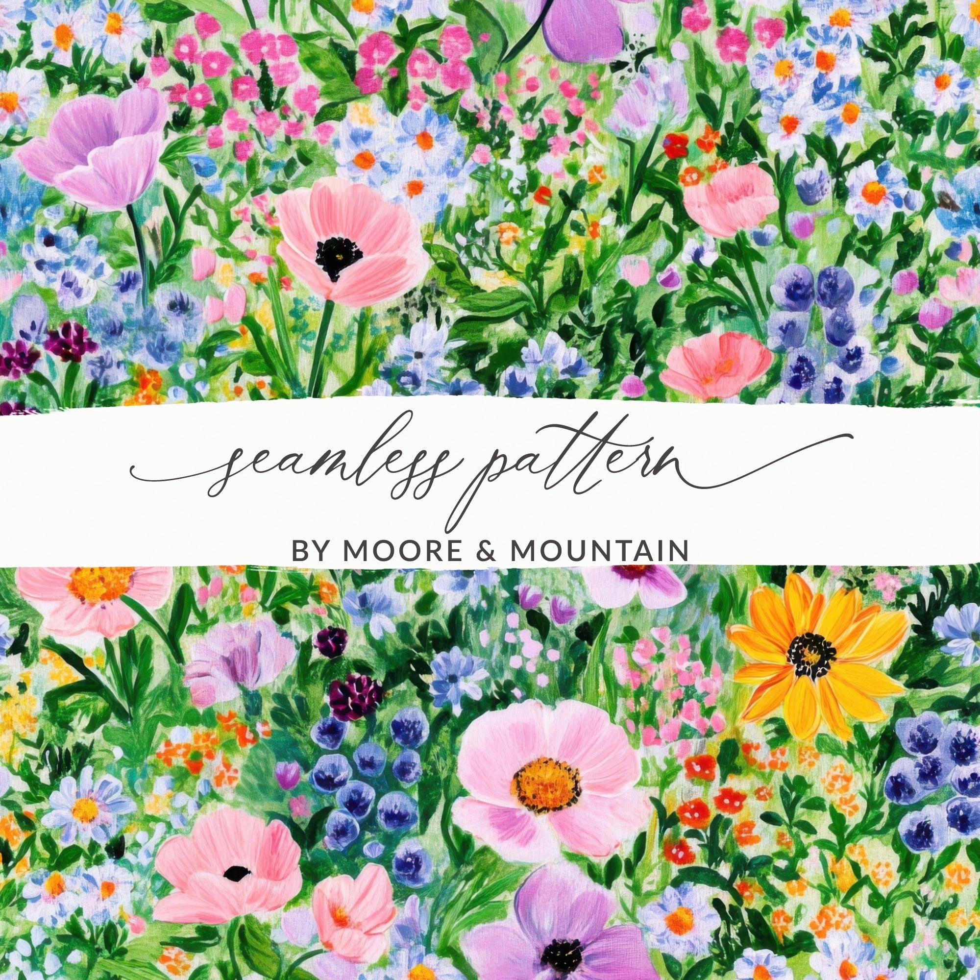 Watercolor Spring Floral Garden Pattern Seamless Delicate Flower Digital - Moore and Mountain
