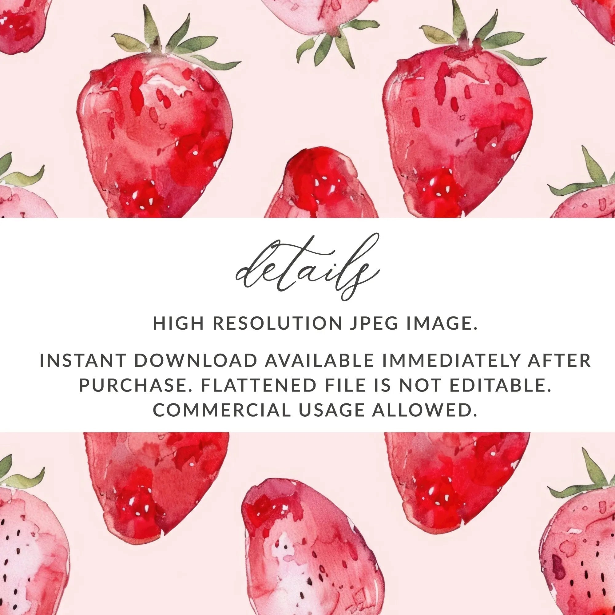 Watercolor Strawberry Pattern Digital, Seamless Repeat, Fruit Print, Fabric Design, Commercial Use, Summer Pattern, Kitchen Art (Digital) - Moore and Mountain
