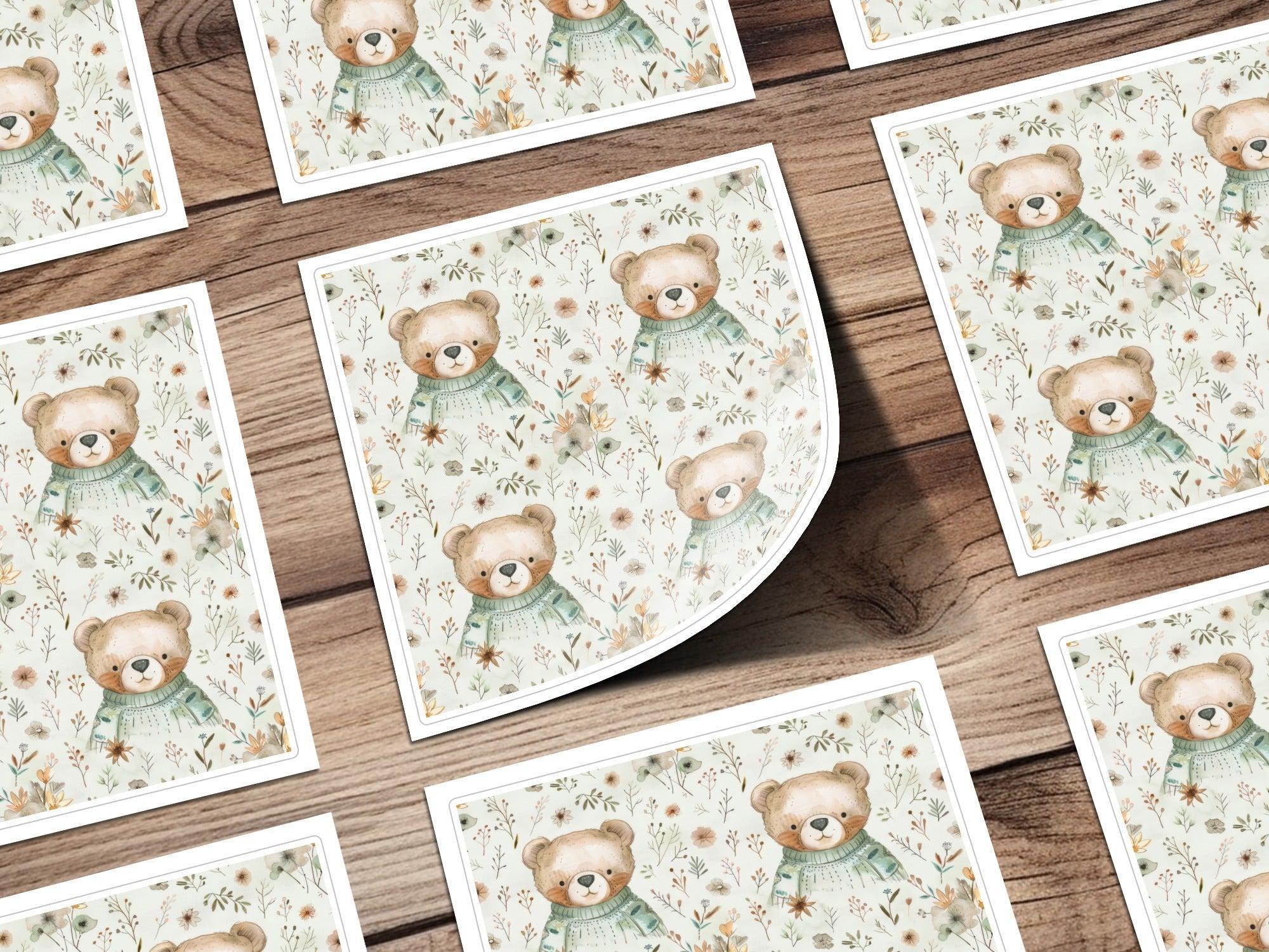 Watercolor Teddy Bear Digital Seamless Pattern, Floral Digital Paper, Boho Bear Print, Nursery Decor, 12x12 JPEG Files Digital - Moore and Mountain