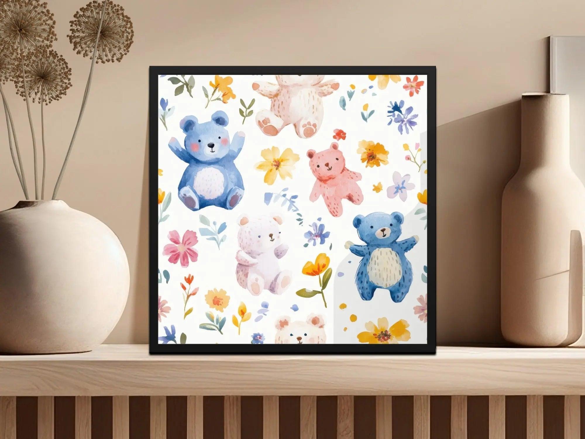 Watercolor Teddy Bear Digital Seamless Pattern, Floral Digital Paper, Cute Nursery Art, Baby Shower Decor, Fabric Design, Digital Download - Moore and Mountain