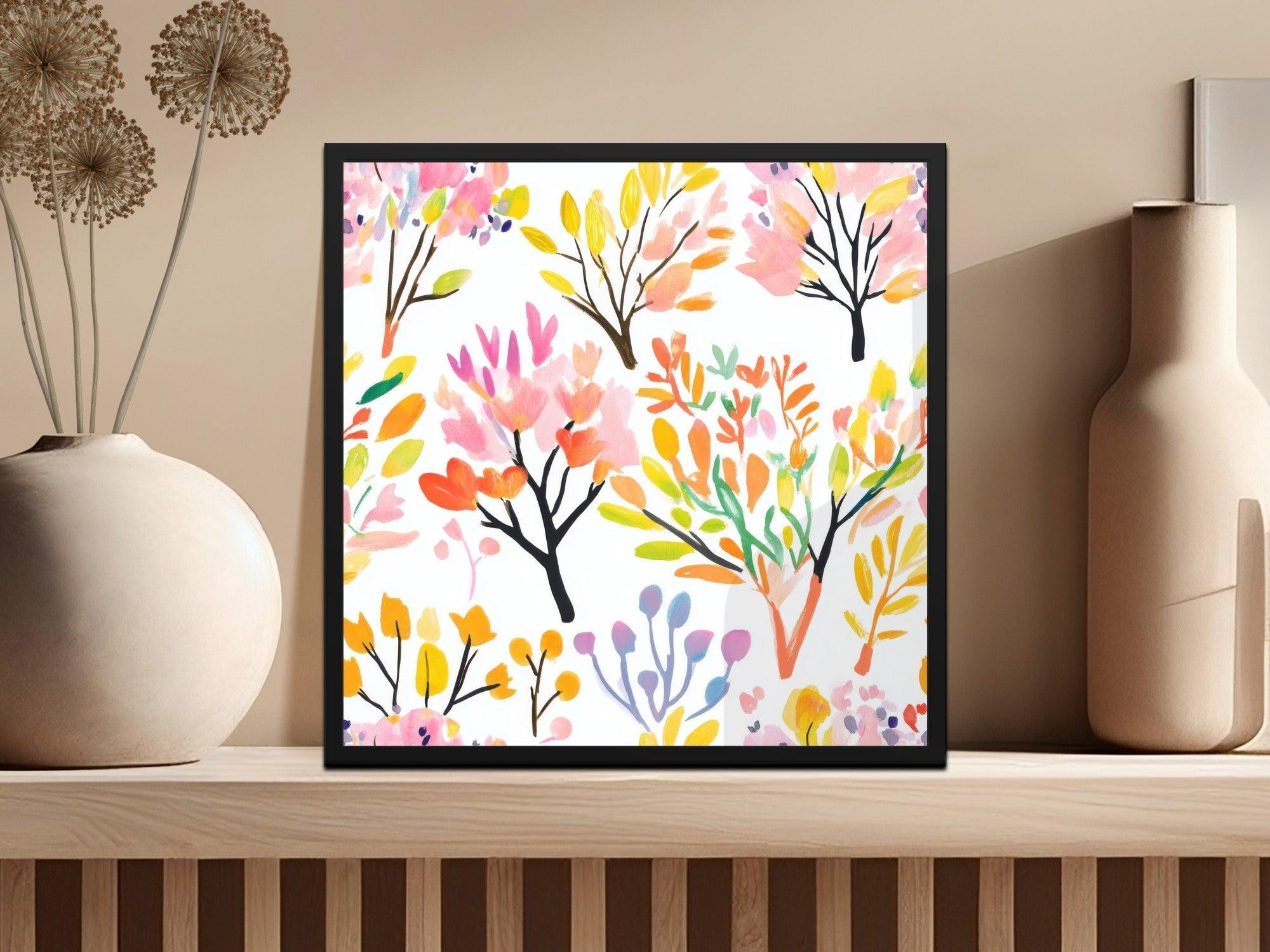 Watercolor Tree Seamless Pattern Digital Paper, Botanical Floral Design, Hand Painted Spring Print, Colorful Trees, Printable Digital - Moore and Mountain