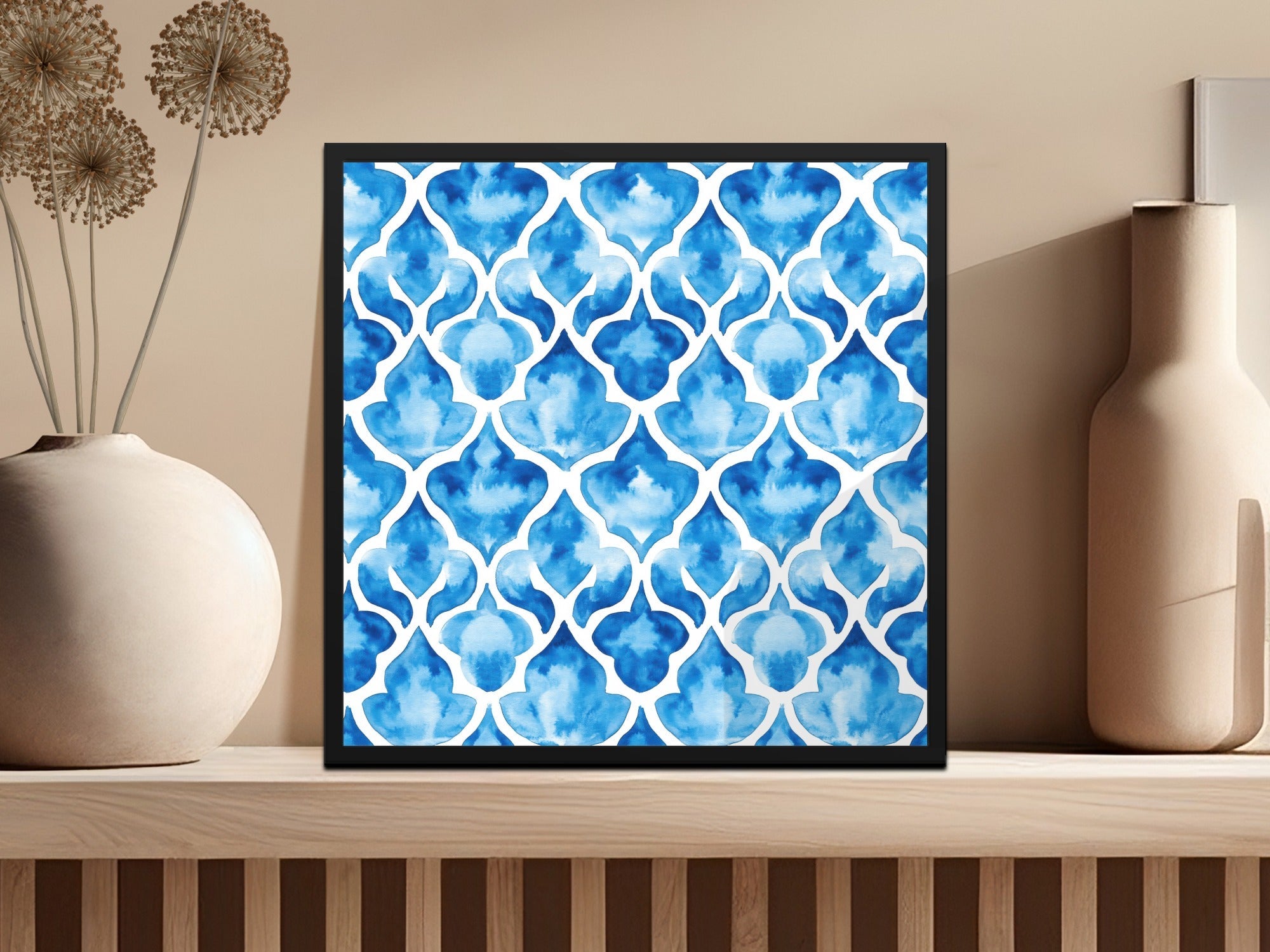 Watercolor Trellis in Azure Blue Design Pattern Digital - Moore and Mountain