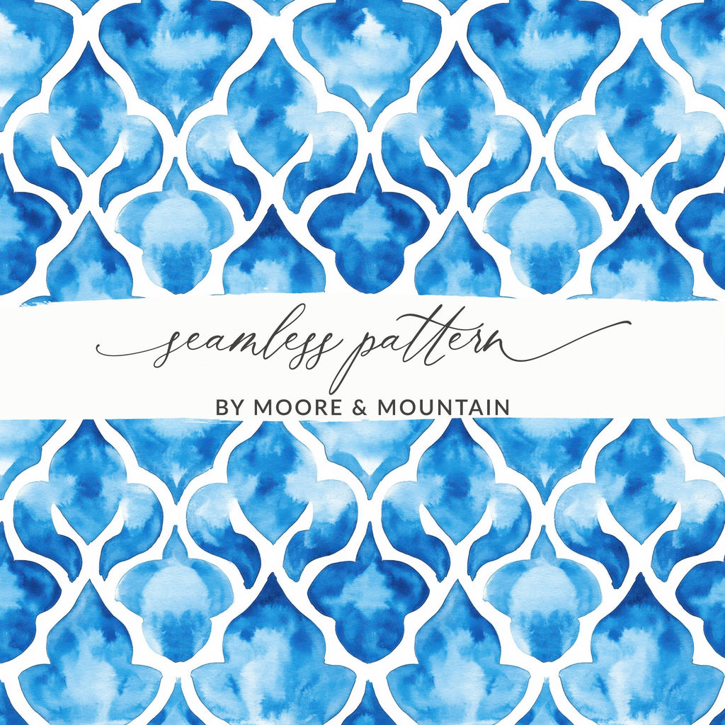 Watercolor Trellis in Azure Blue Design Pattern Digital - Moore and Mountain