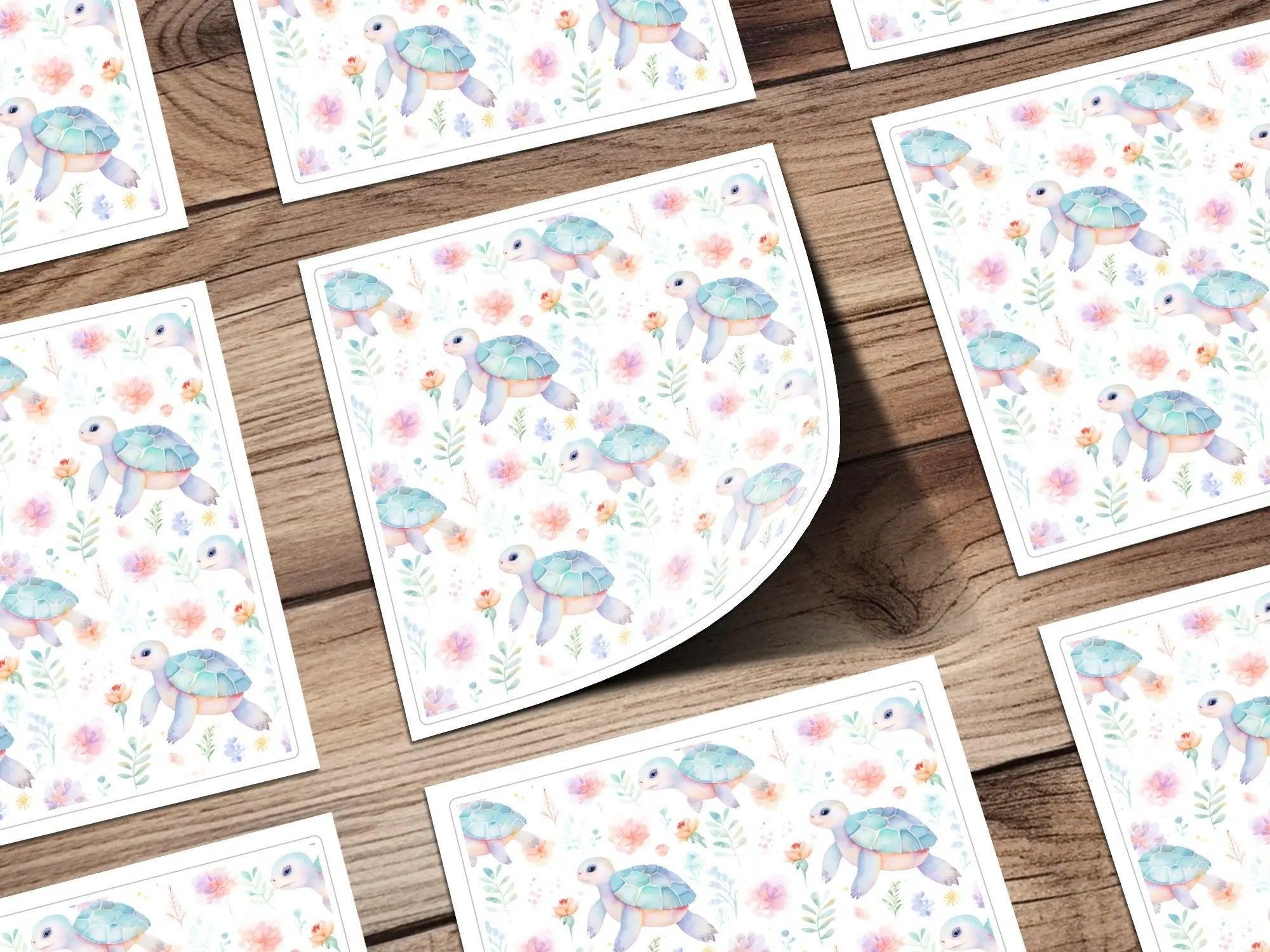 Watercolor Turtle Seamless Pattern, Floral Background, Digital Download, Pastel Colors, Nursery Art, Fabric Design, Scrapbooking - Moore and Mountain