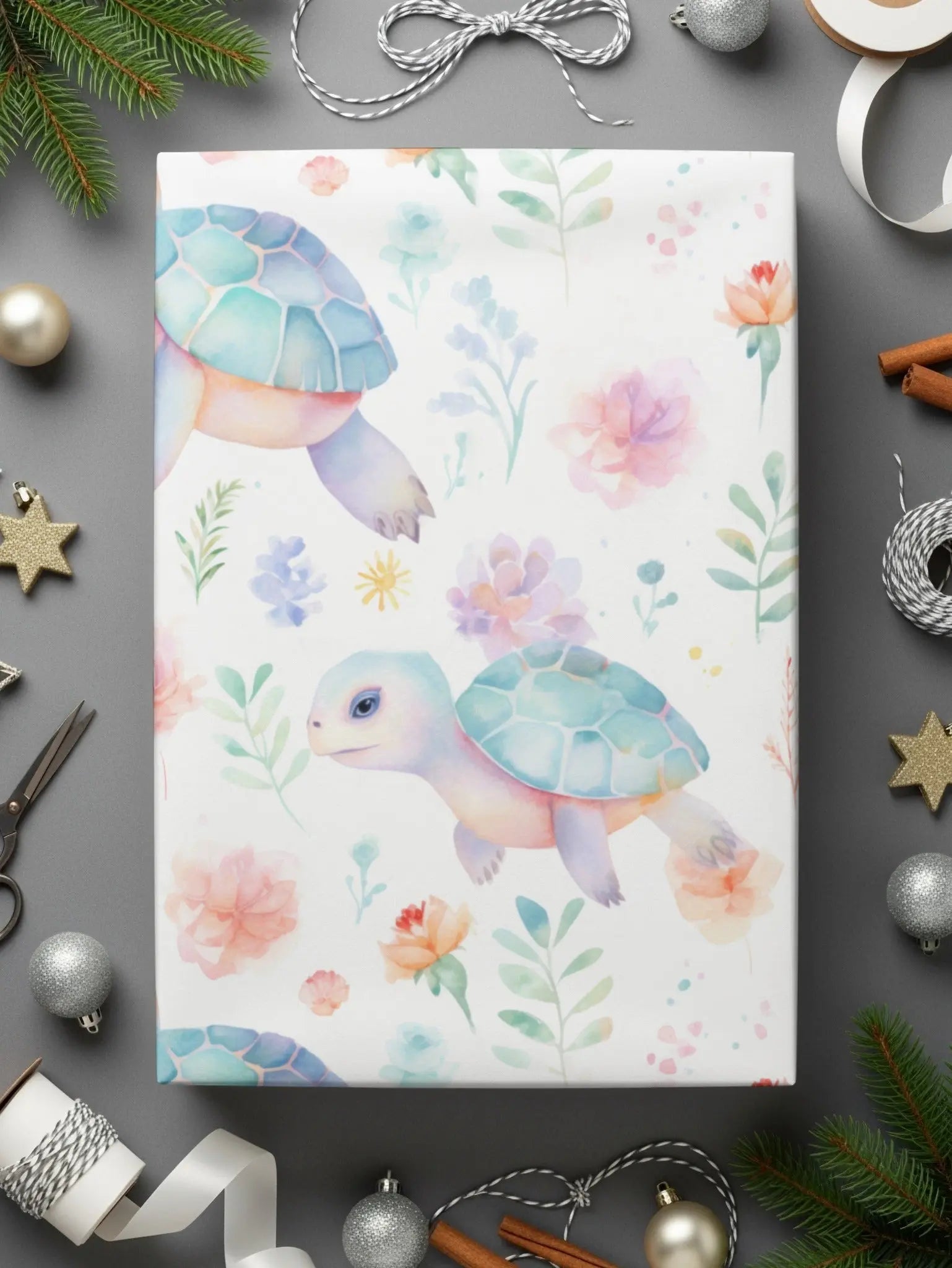 Watercolor Turtle Seamless Pattern, Floral Background, Digital Download, Pastel Colors, Nursery Art, Fabric Design, Scrapbooking - Moore and Mountain