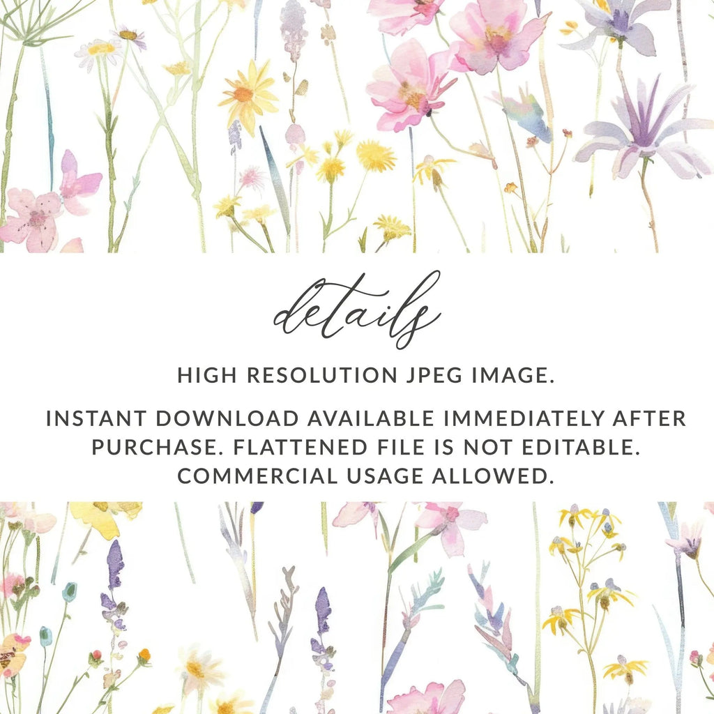 Watercolor Wildflower Digital Paper, Floral Seamless Pattern, Flower Background, Spring Flower Design, Digital Download, 2 JPEG files - Moore and Mountain