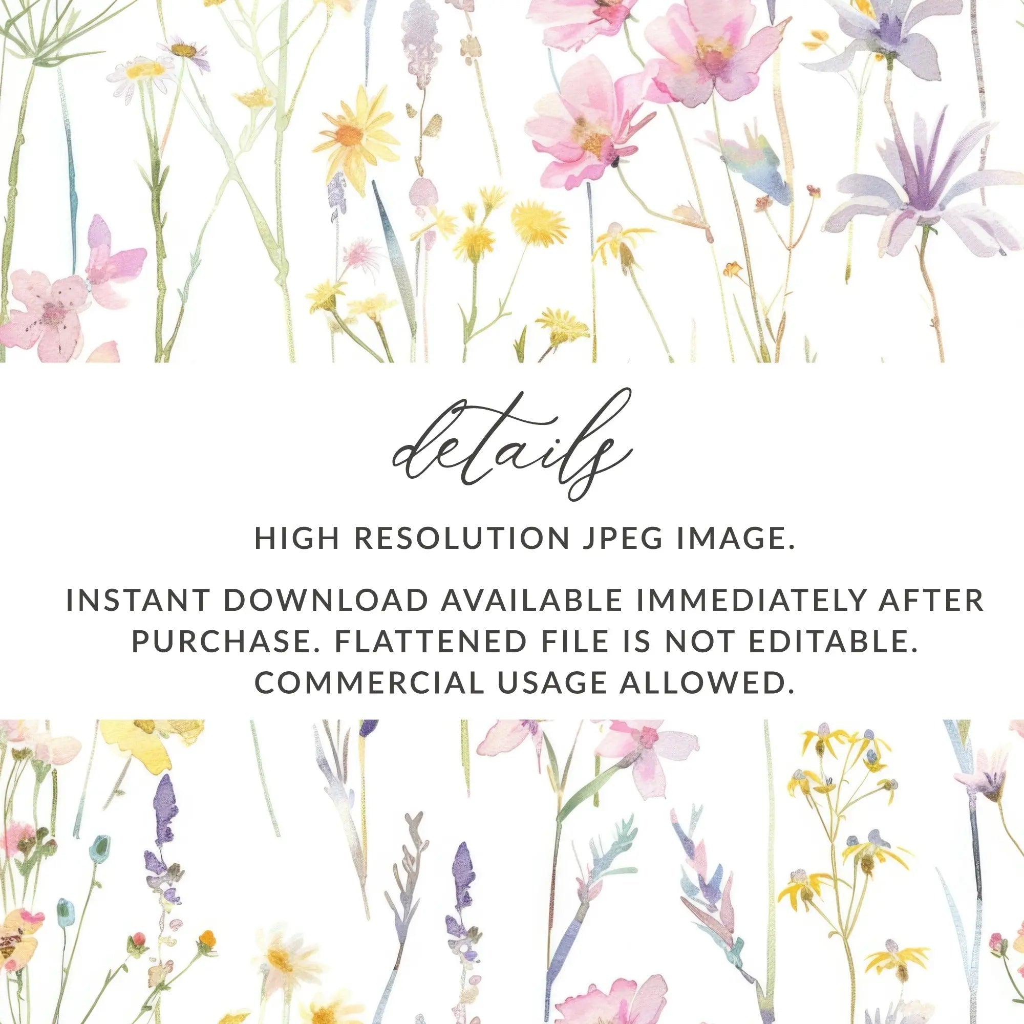 Watercolor Wildflower Digital Paper, Floral Seamless Pattern, Flower Background, Spring Flower Design, Digital Download, 2 JPEG files - Moore and Mountain