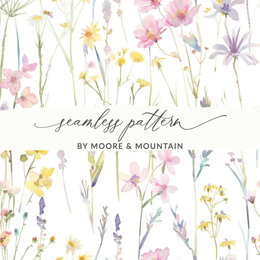 Watercolor Wildflower Digital Paper, Floral Seamless Pattern, Flower Background, Spring Flower Design, Digital Download, 2 JPEG files - Moore and Mountain
