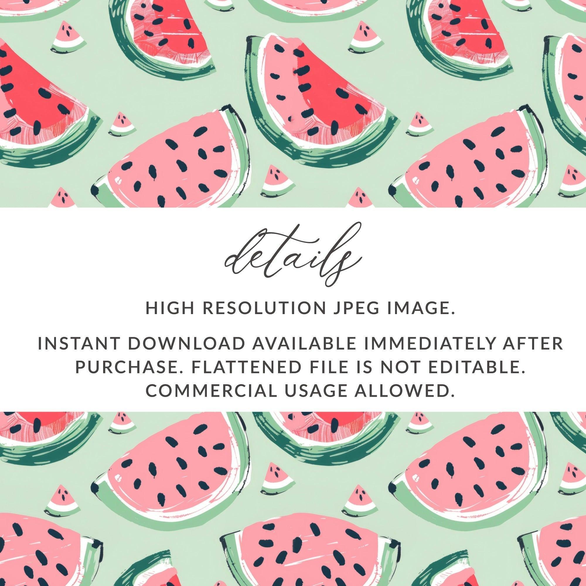 Watermelon Pattern Digital, Seamless Tileable Summer Design, Fruit JPEG for Fabric, Scrapbooking, Background, Digital Paper Download - Moore and Mountain