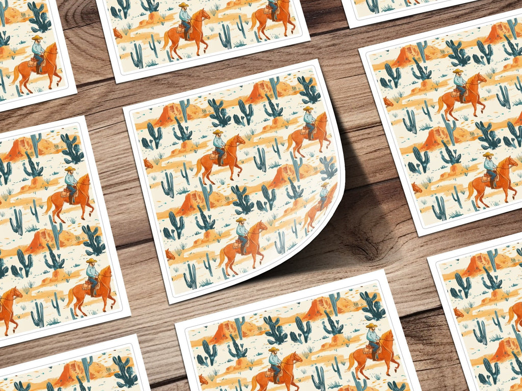 Western Digital Paper, Cowboy Horse Digital Seamless Pattern, Cactus Desert JPEG for Crafts, Scrapbooking, Fabric, Wallpaper, Tile - Moore and Mountain