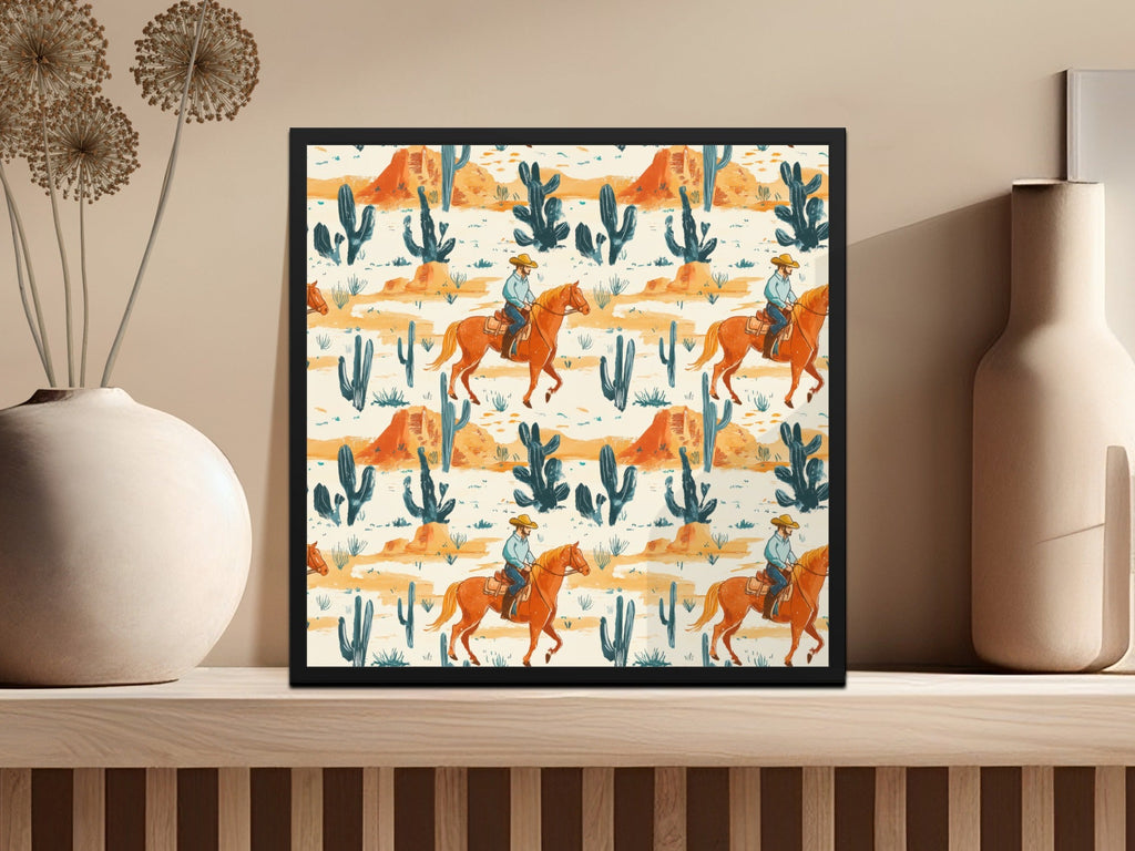 Western Digital Paper, Cowboy Horse Digital Seamless Pattern, Cactus Desert JPEG for Crafts, Scrapbooking, Fabric, Wallpaper, Tile - Moore and Mountain