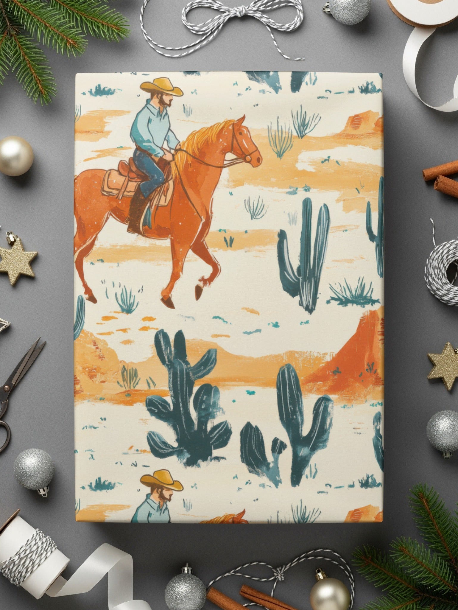 Western Digital Paper, Cowboy Horse Digital Seamless Pattern, Cactus Desert JPEG for Crafts, Scrapbooking, Fabric, Wallpaper, Tile - Moore and Mountain