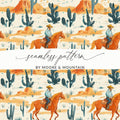 Western Digital Paper, Cowboy Horse Digital Seamless Pattern, Cactus Desert JPEG for Crafts, Scrapbooking, Fabric, Wallpaper, Tile - Moore and Mountain