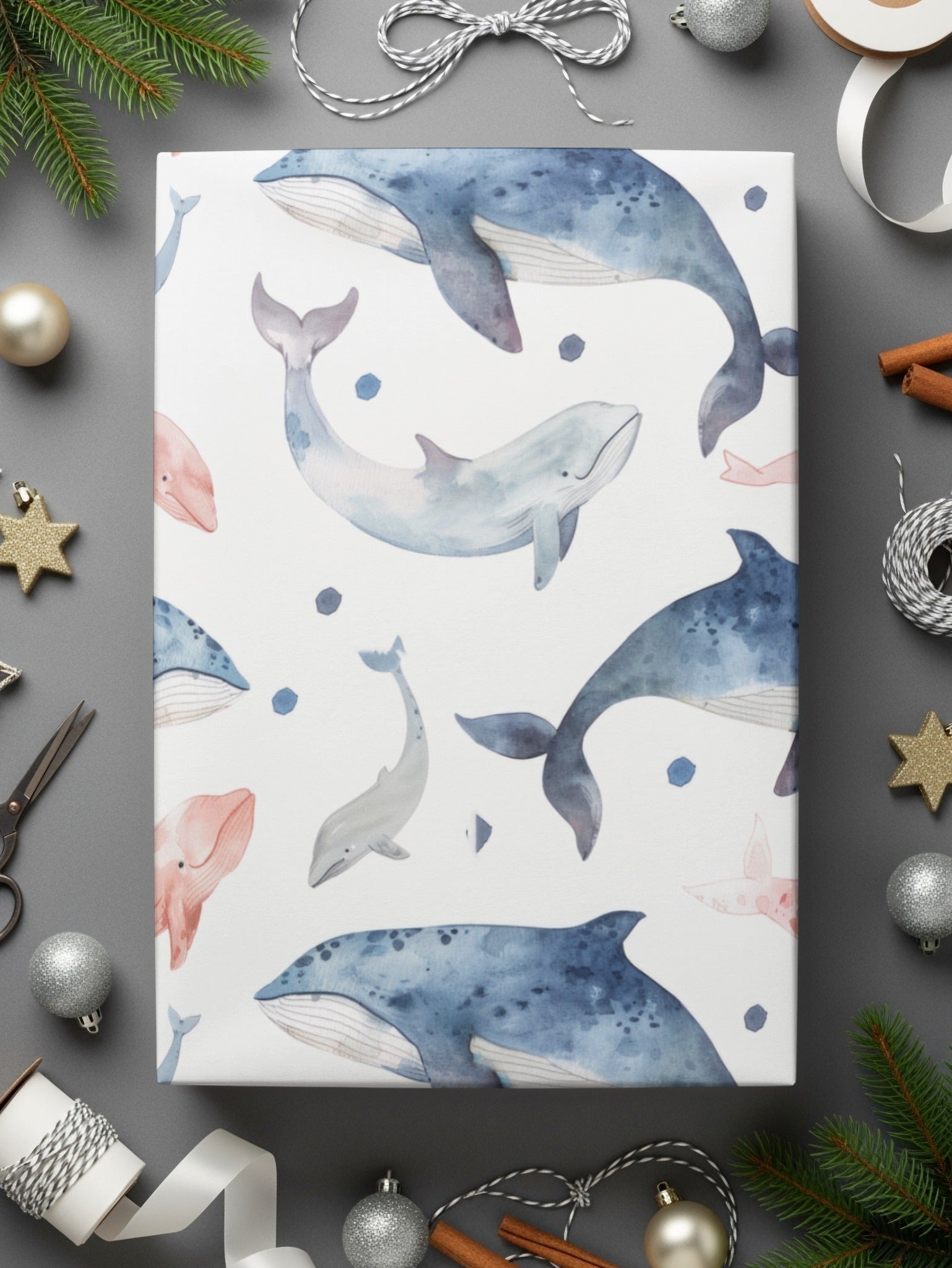 Whale Seamless Pattern Digital Paper, Ocean Watercolor, Sea Life Repeat Pattern for Fabric, Scrapbooking, Backgrounds, Digital Downloads - Moore and Mountain