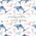 Whale Seamless Pattern Digital Paper, Ocean Watercolor, Sea Life Repeat Pattern for Fabric, Scrapbooking, Backgrounds, Digital Downloads - Moore and Mountain