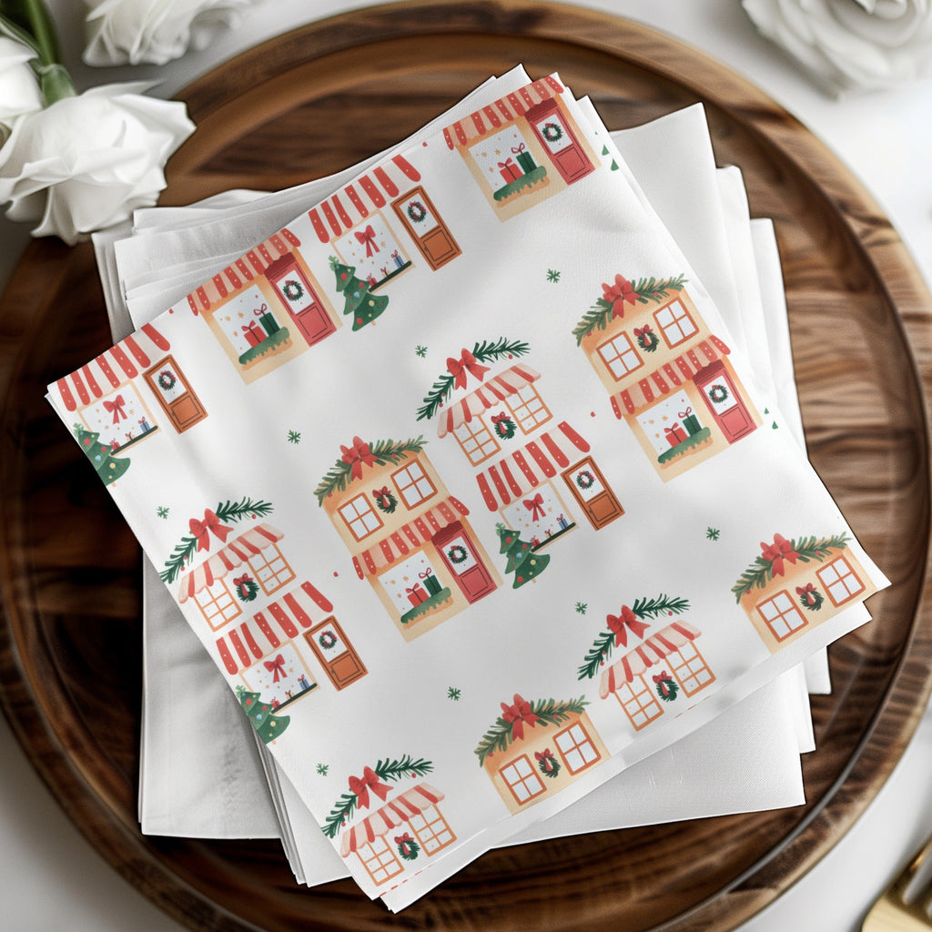 Whimsical Christmas Houses Holiday Season Repeating Pattern Digital - Moore and Mountain