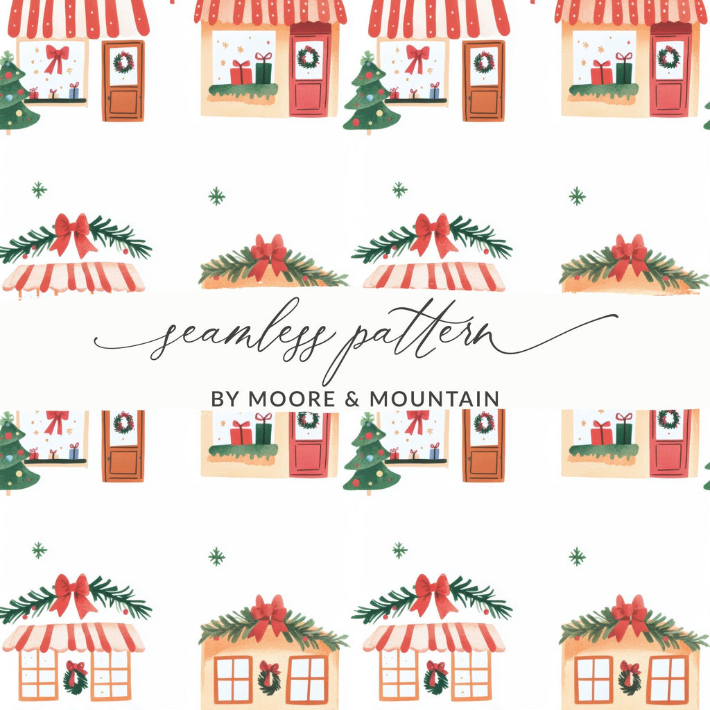 Whimsical Christmas Houses Holiday Season Repeating Pattern Digital - Moore and Mountain