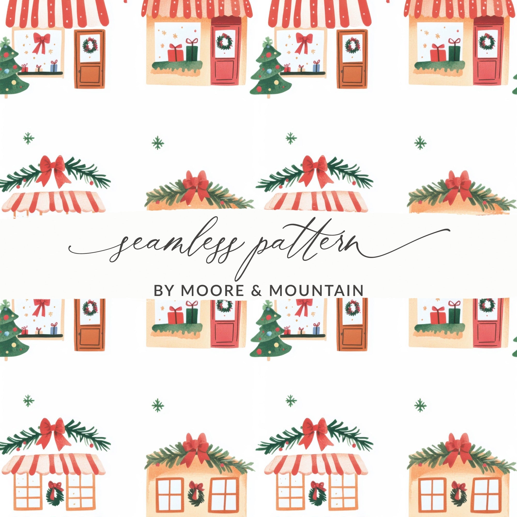 Whimsical Christmas Houses Holiday Season Repeating Pattern Digital - Moore and Mountain