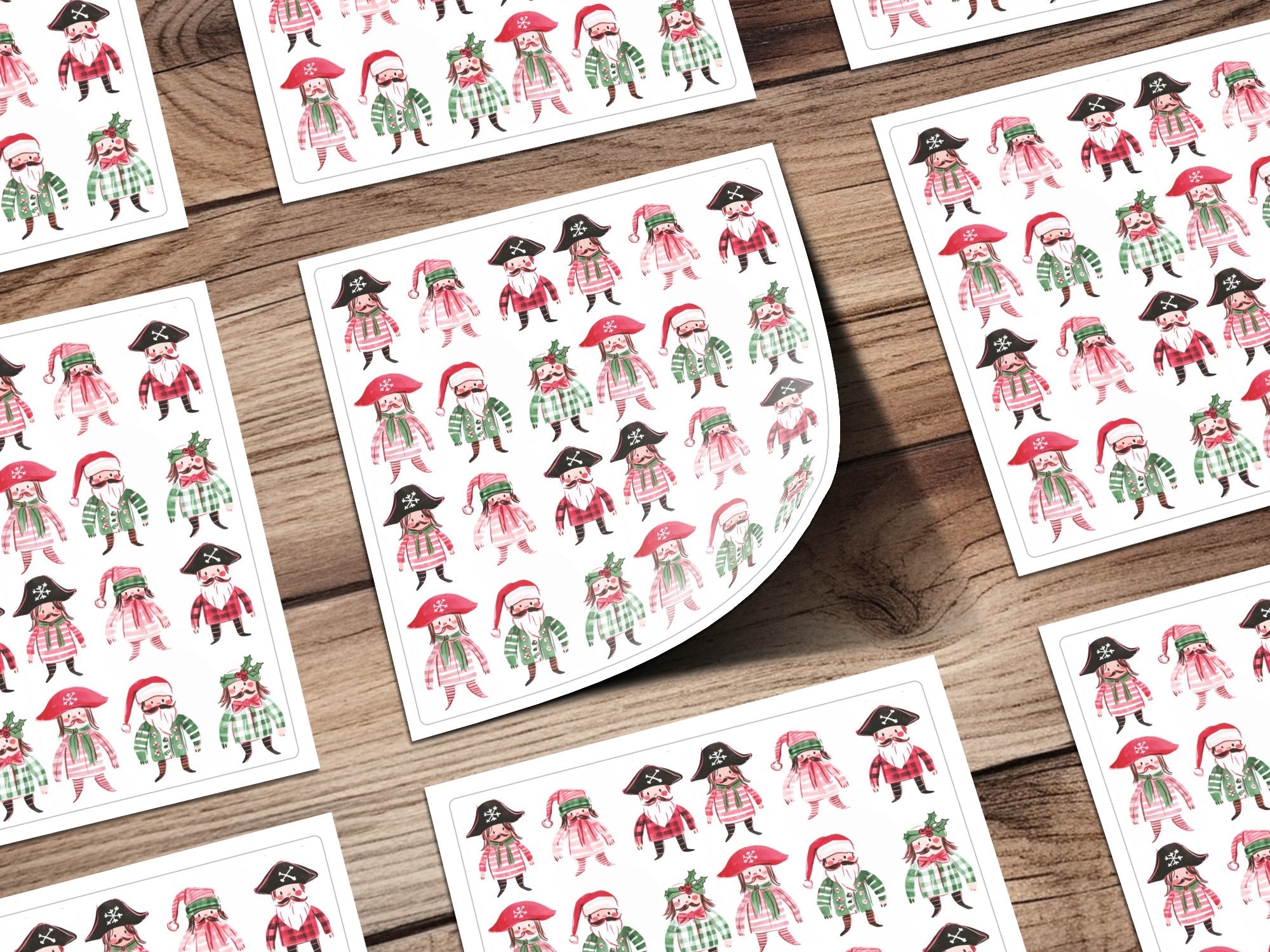 Whimsical Pirate Santa Christmas Figures Pattern Digital - Moore and Mountain