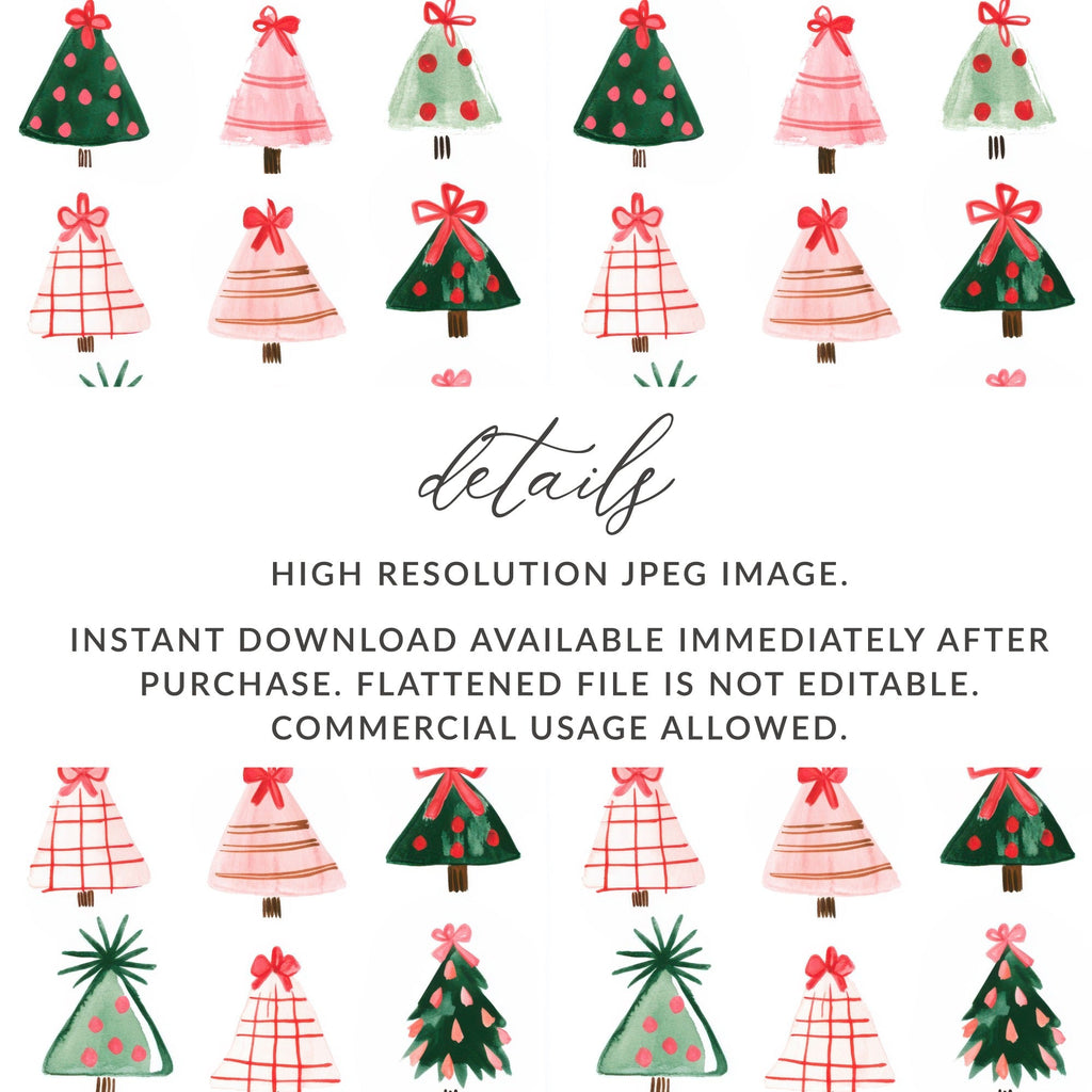 Whimsical Watercolor Christmas Trees a Festive Holiday Pattern Digital - Moore and Mountain
